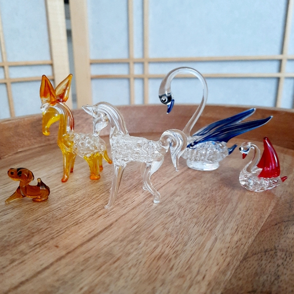 Vintage Blown Glass Animal Miniatures  Lot of 5